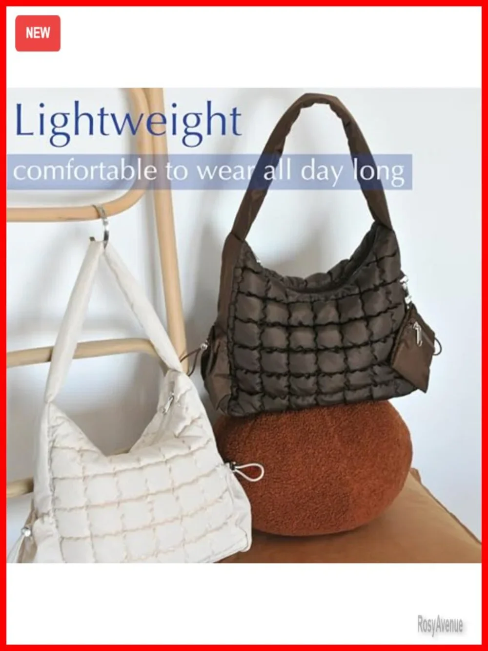 Puffer Quilted Shoulder Bag Hobo Handbag Lightweight Purse